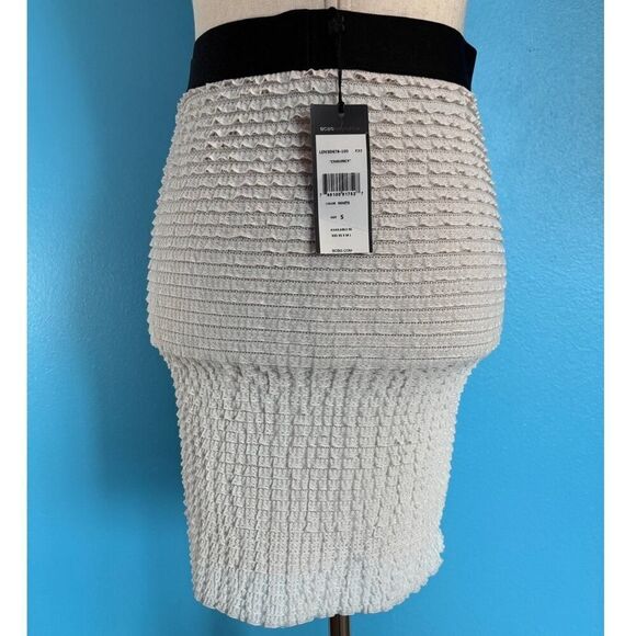NWT BCBG Max Azria Ruffle Chauncy Skirt Lined Stretch Waist White Small Body Con - Picture 1 of 10